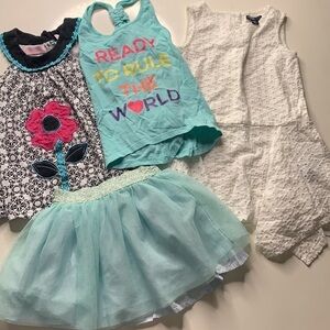 Toddler girl four piece bundle Dress tunic skirt mermaid majestic teal 3T
